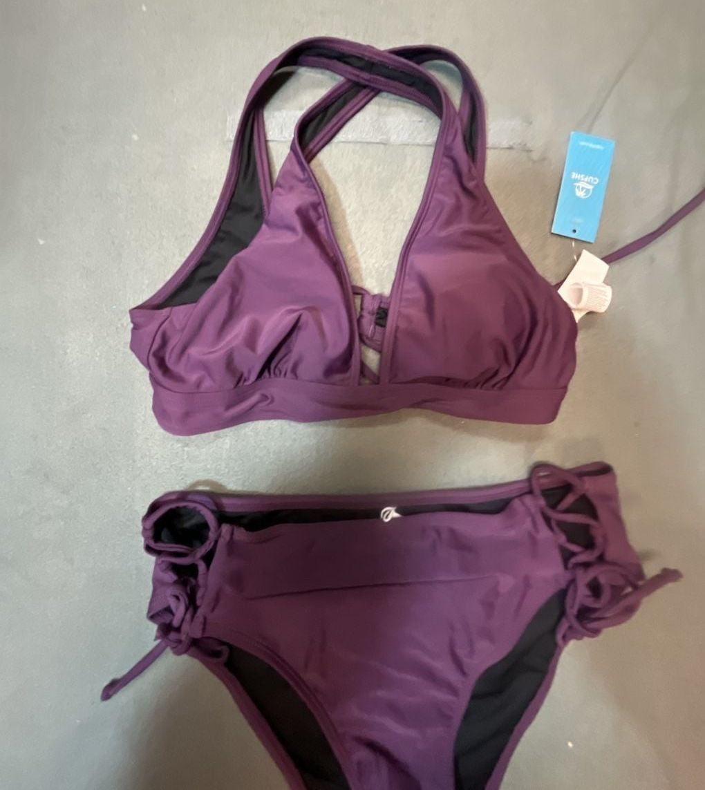 CUPSHE Purple High-Waisted Lace-Up Bikini Set 4