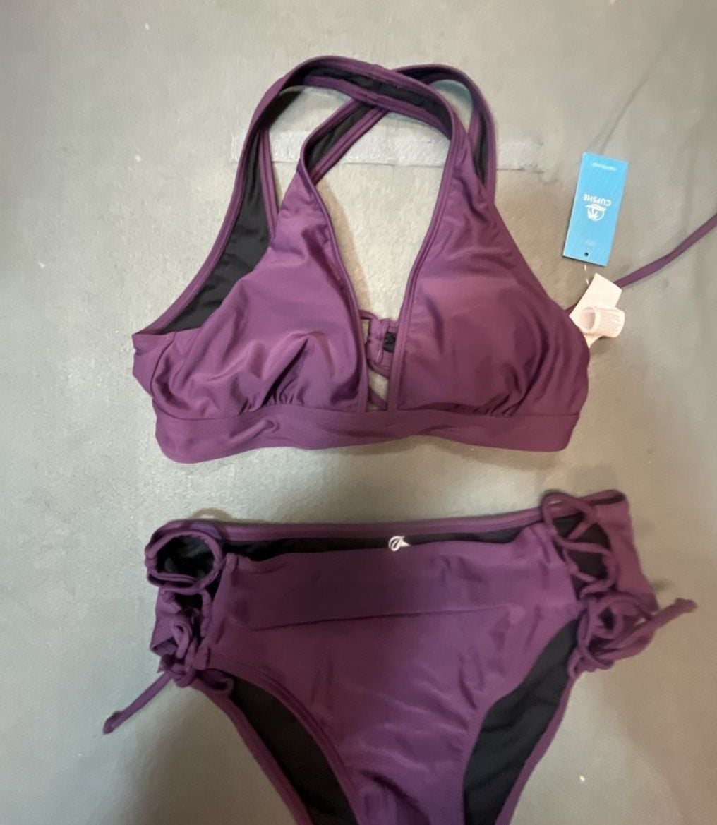 CUPSHE Purple High-Waisted Lace-Up Bikini Set 5