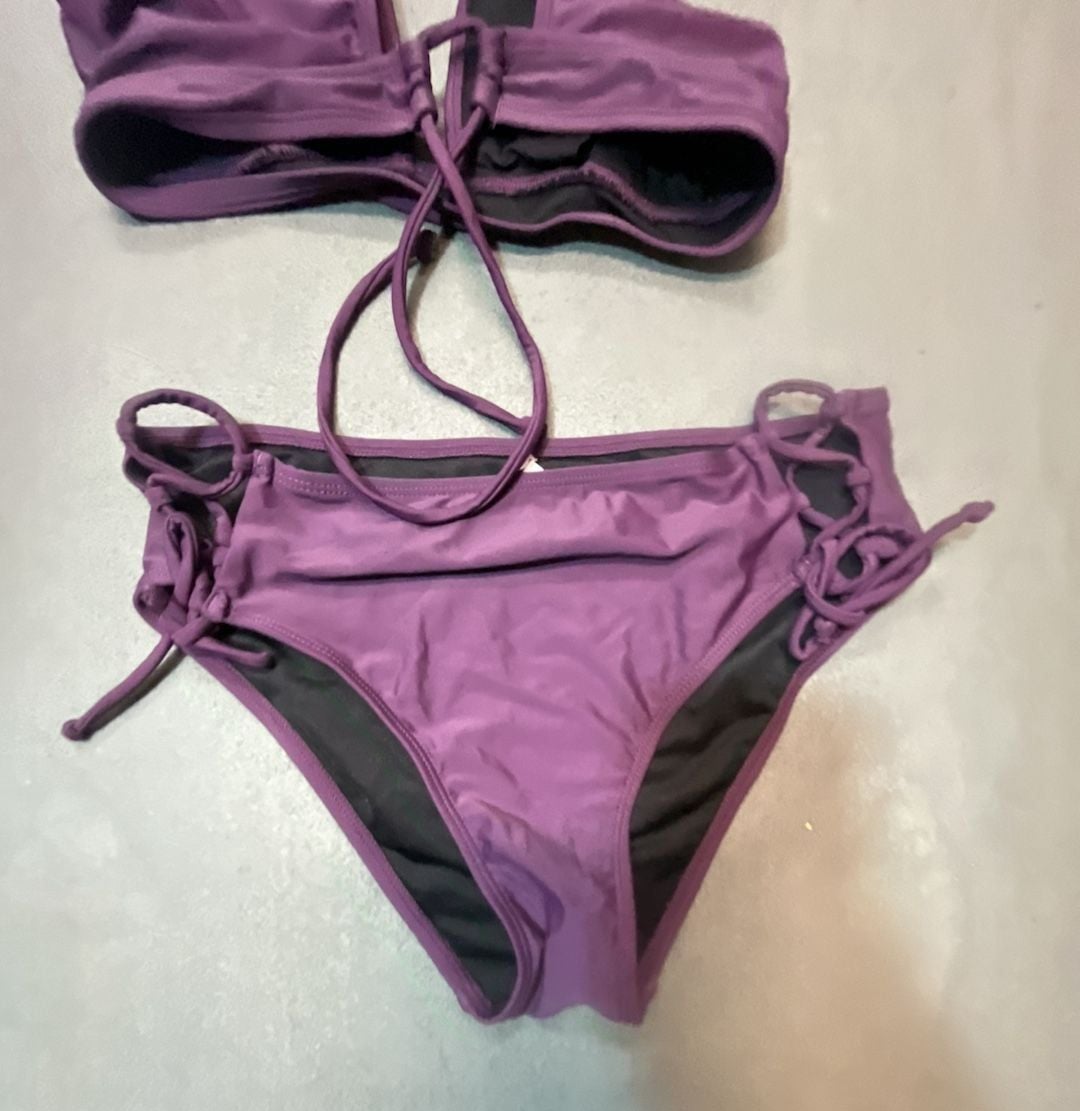 CUPSHE Purple High-Waisted Lace-Up Bikini Set 6