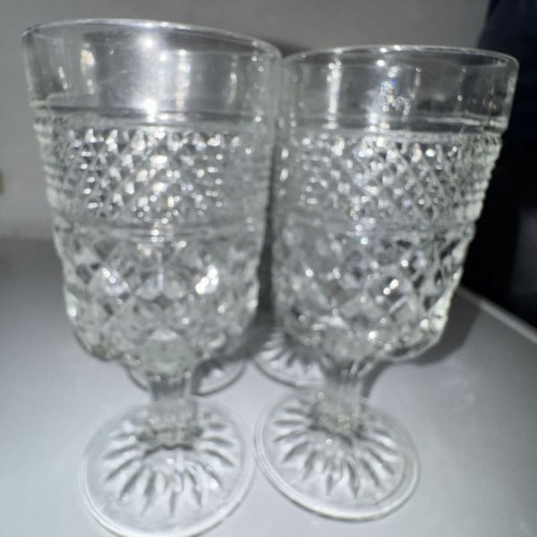 Set of 8 Vintage Diamond Point Pattern Pressed Glass Goblets