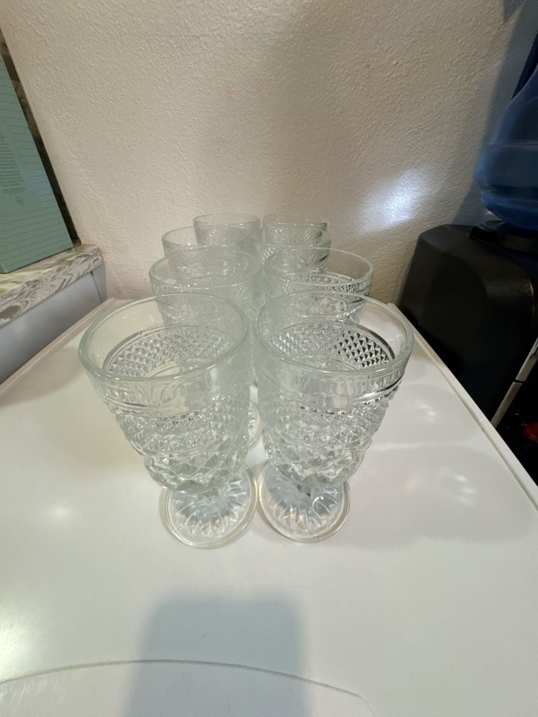 Set of 8 Vintage Diamond Point Pattern Pressed Glass Goblets 3