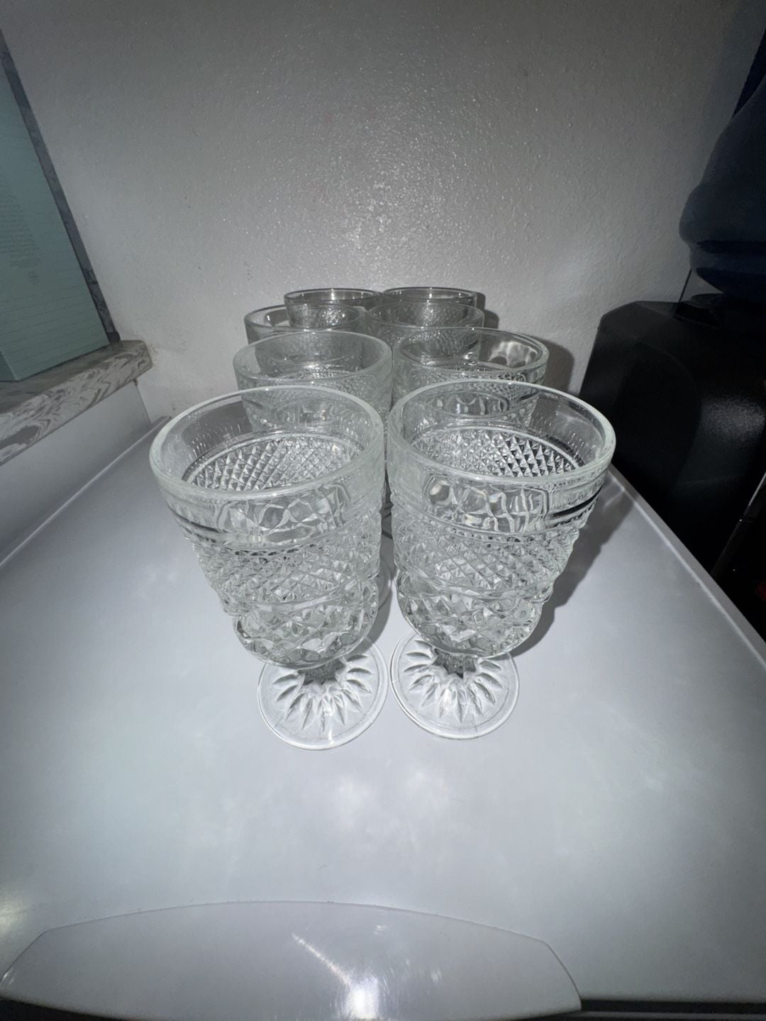Set of 8 Vintage Diamond Point Pattern Pressed Glass Goblets 4