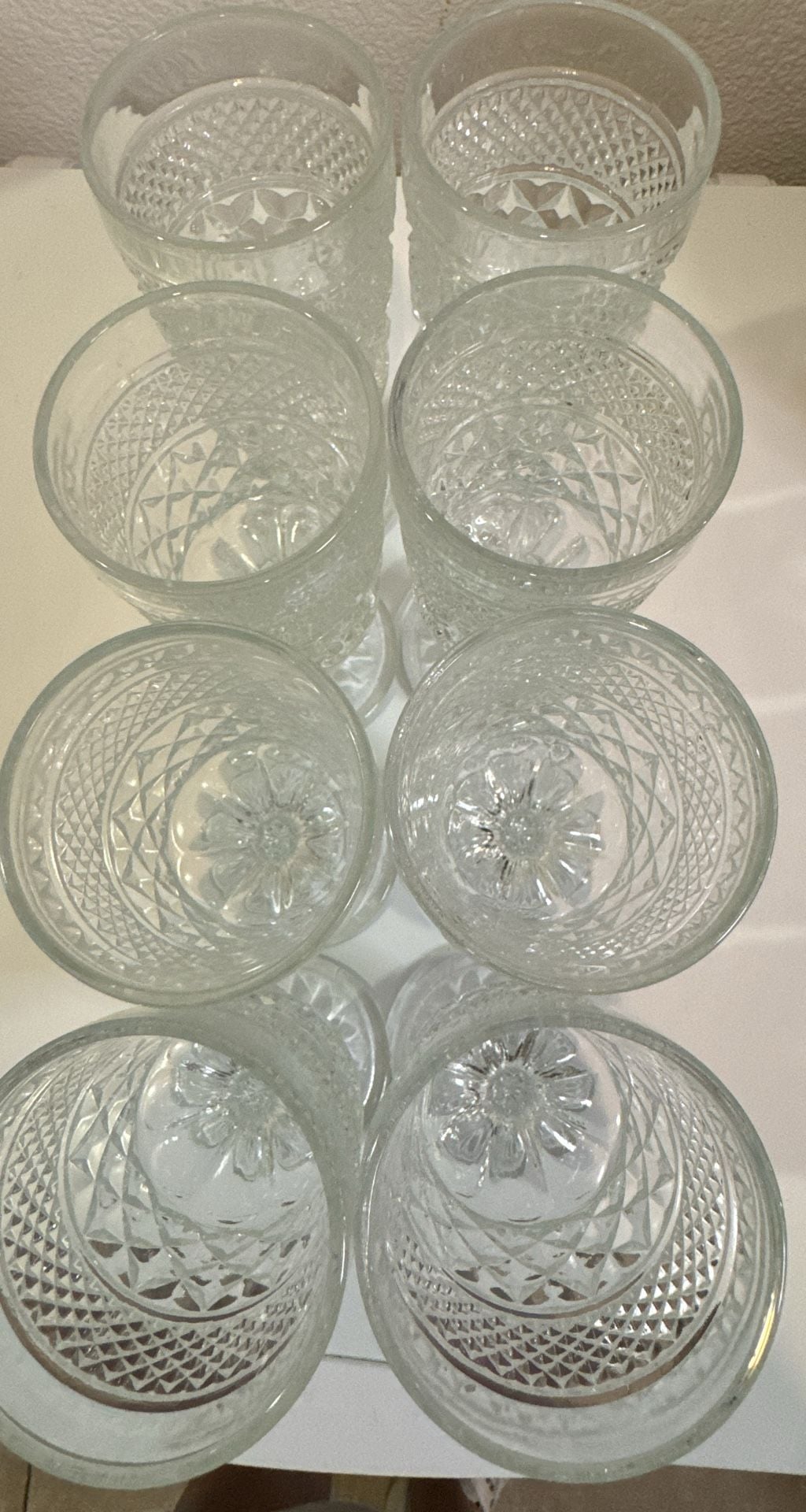 Set of 8 Vintage Diamond Point Pattern Pressed Glass Goblets 5