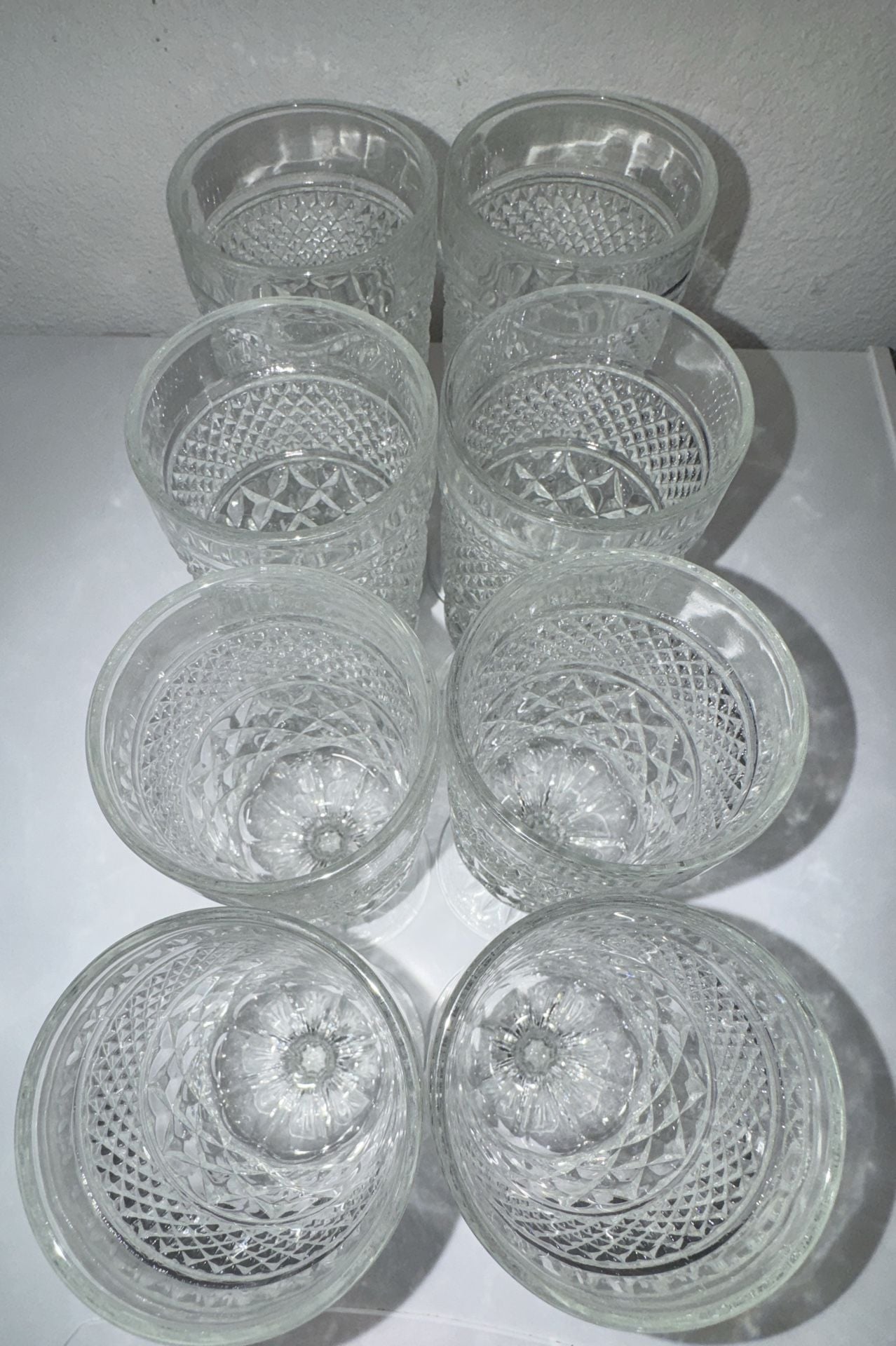 Set of 8 Vintage Diamond Point Pattern Pressed Glass Goblets 6