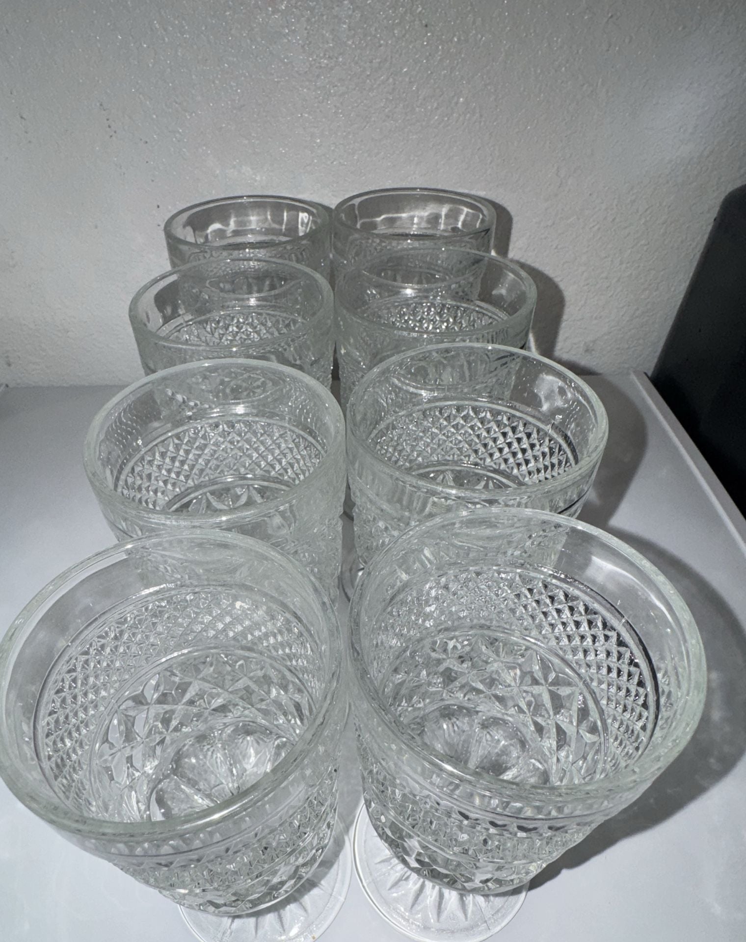 Set of 8 Vintage Diamond Point Pattern Pressed Glass Goblets 8