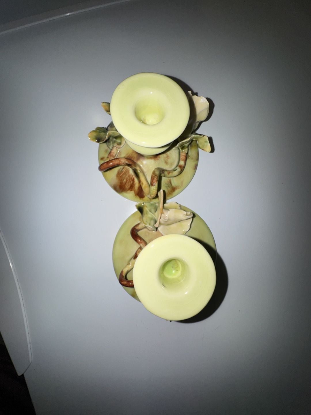 Vintage Elaine Carroll California Ceramic Candlestick Holders with Applied Floral Detail 2