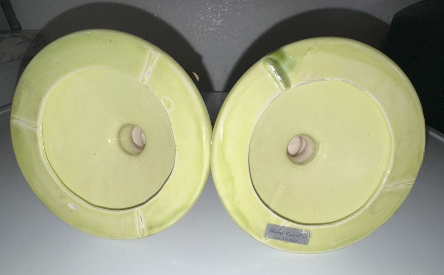 Vintage Elaine Carroll California Ceramic Candlestick Holders with Applied Floral Detail 4