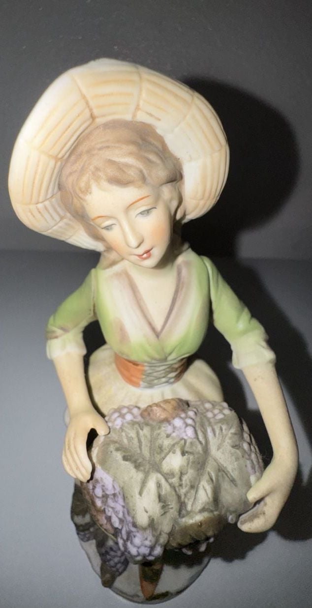 Vintage MCO Marwal Style Porcelain Figurine Girl with Grapes Basket Made in Japan 5