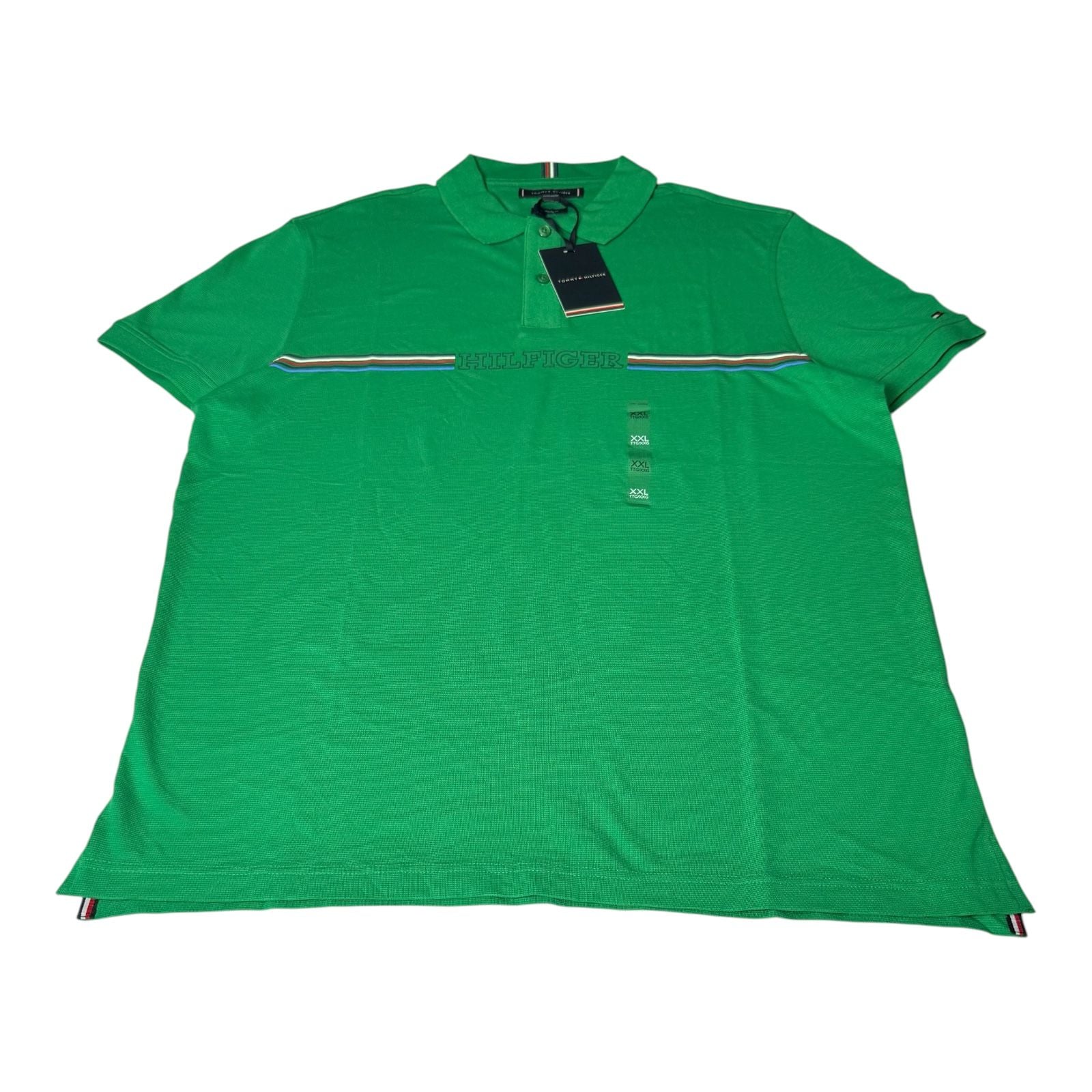 Tommy Hilfiger Men's Green Striped Logo Polo Shirt Size XXL 3