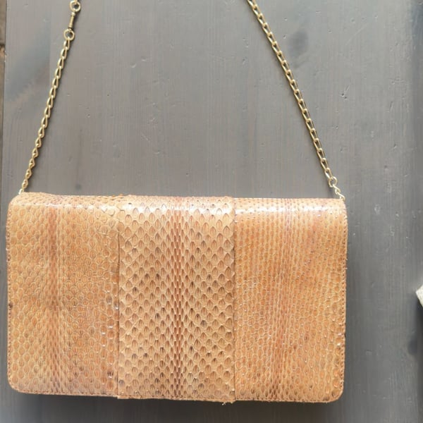 Vintage Exclusivas Delitz Genuine Snakeskin and Leather Convertible Clutch Bag