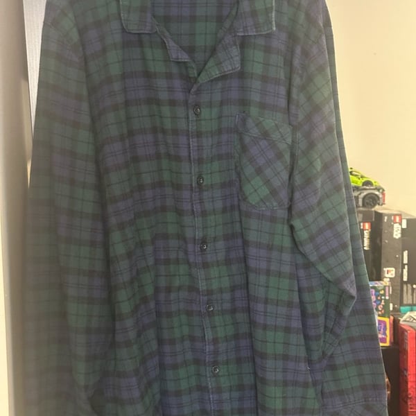 Pendleton Men's XL Green and Navy Plaid Long Sleeve Cotton Flannel Pajama Shirt