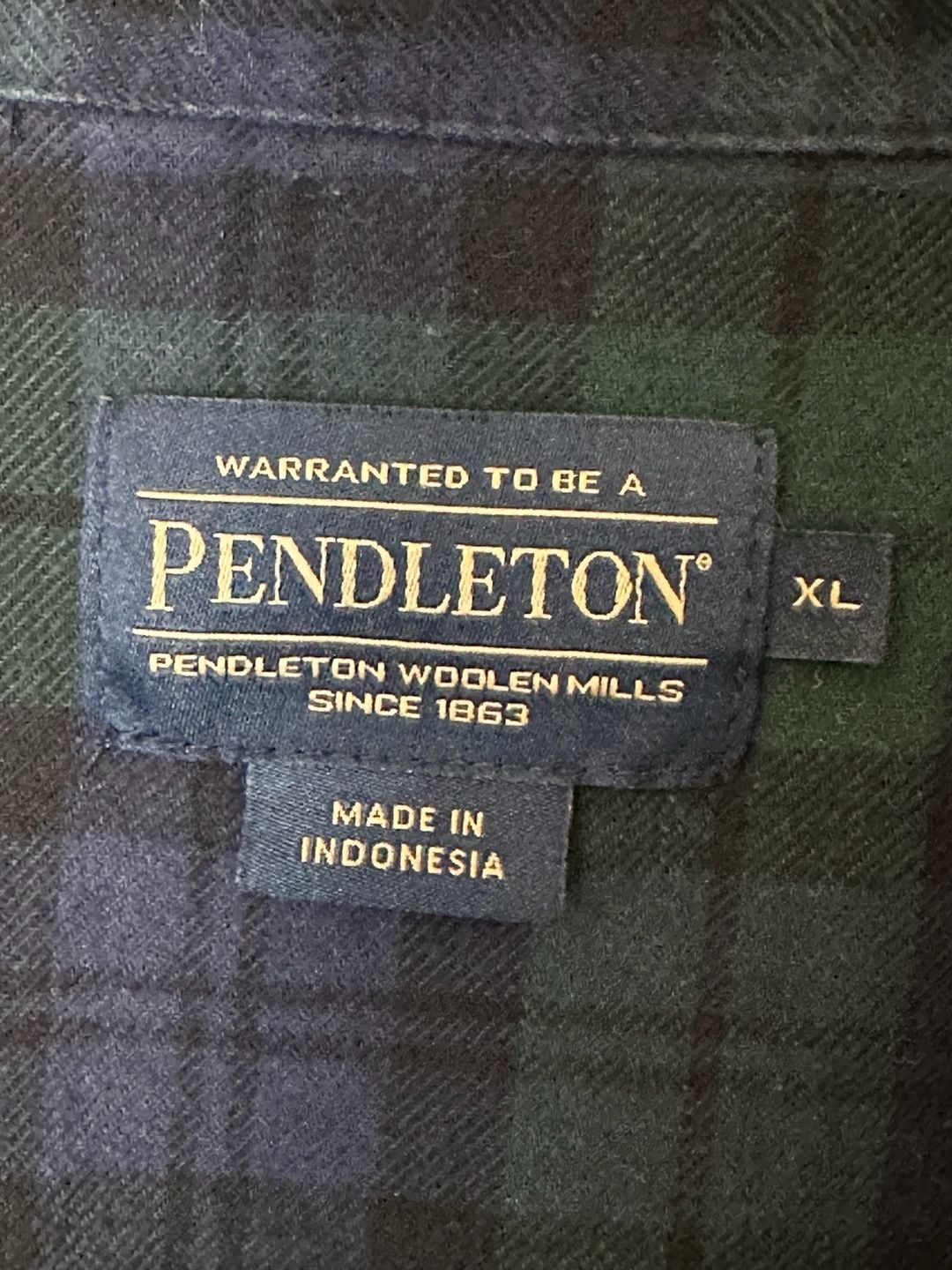 Pendleton Men's XL Green and Navy Plaid Long Sleeve Cotton Flannel Pajama Shirt 4