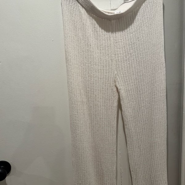 Shade & Shore Women's Cream Ribbed Knit Wide Leg Beach Pants Size XL (16)