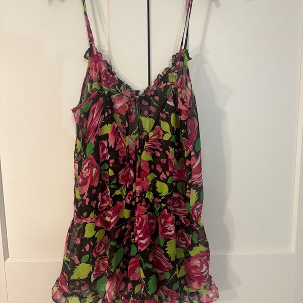 BETSEY JOHNSON Electric Circus Roses Ruffled Chiffon Romper Wm's NWT MSRP