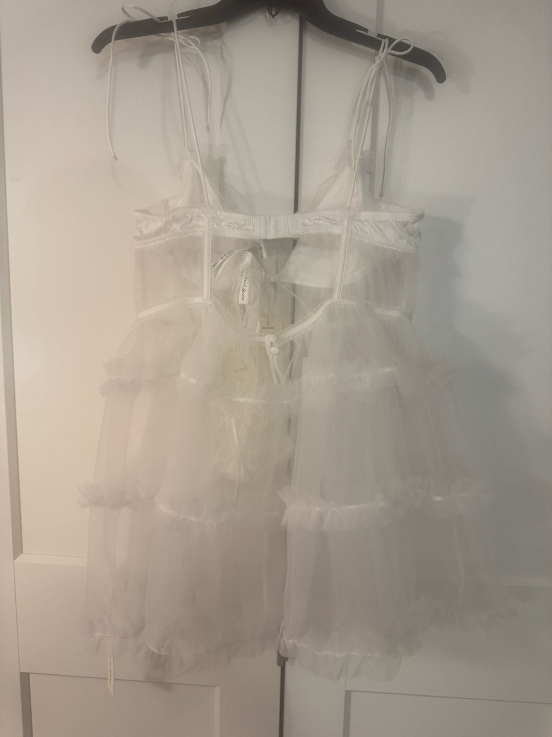 For Love & Lemons White Tulle Tiered Babydoll Chemise panty 2pc Set 10