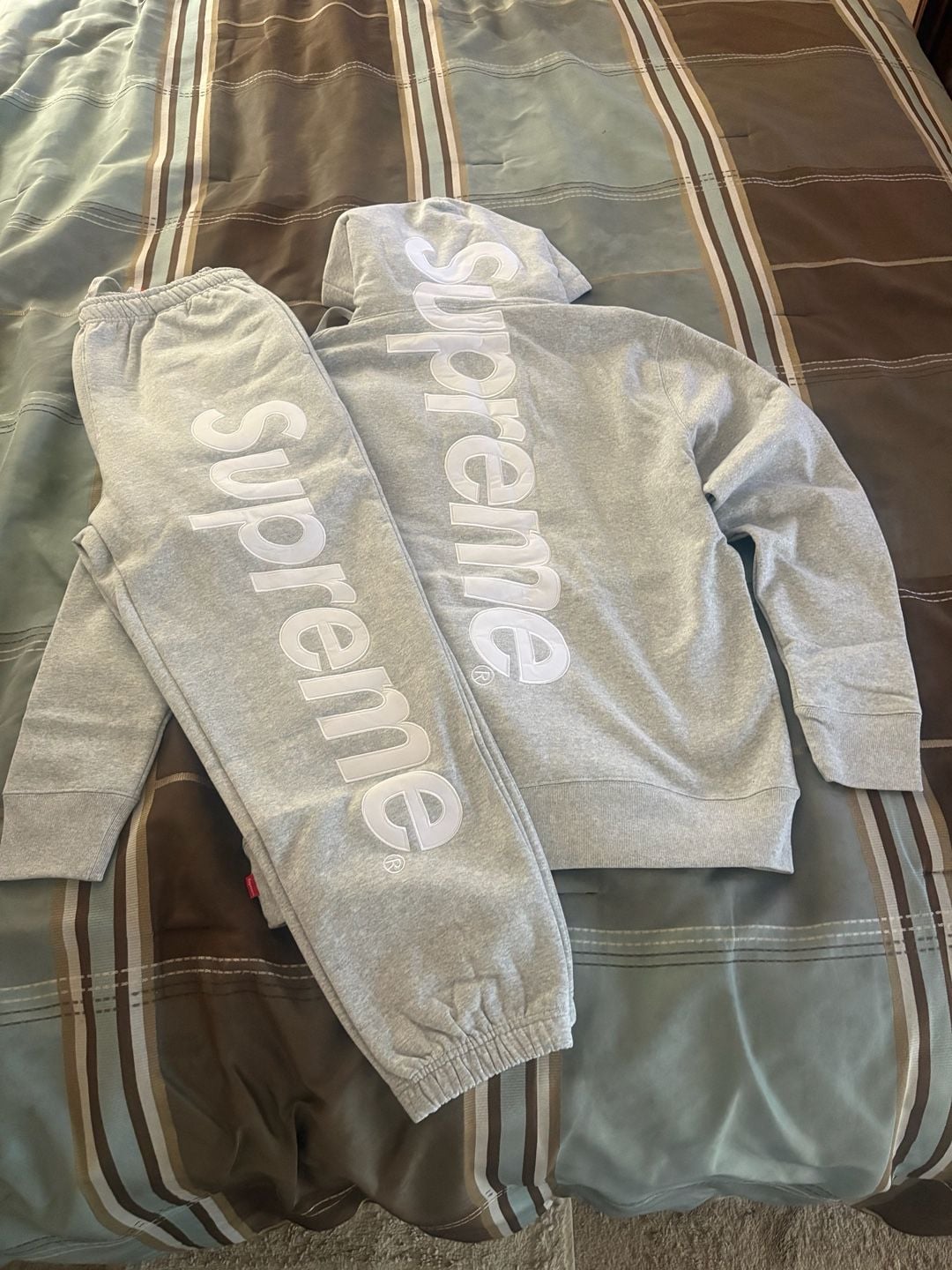 Gray Supreme satin appliqué sweat suit size large 1