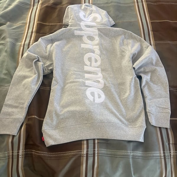 Gray Supreme satin appliqué hoodie