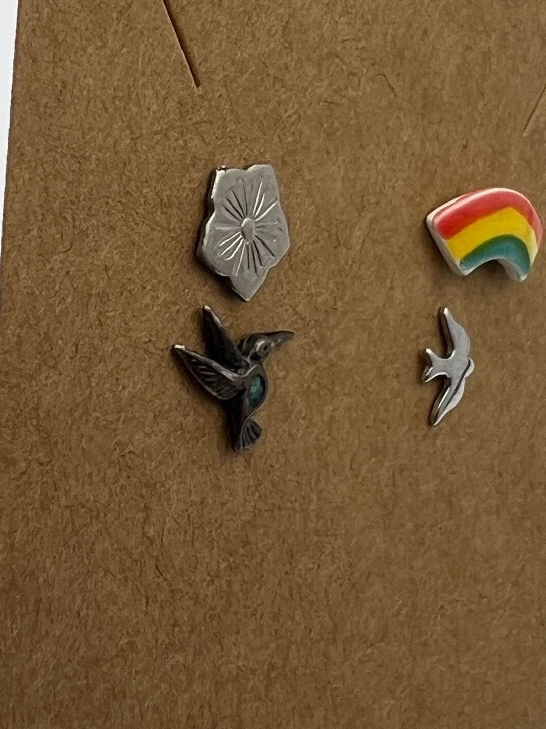 Vintage Mixed Stud Earring Set - Hummingbird, Rainbow, Flower, Bird 7