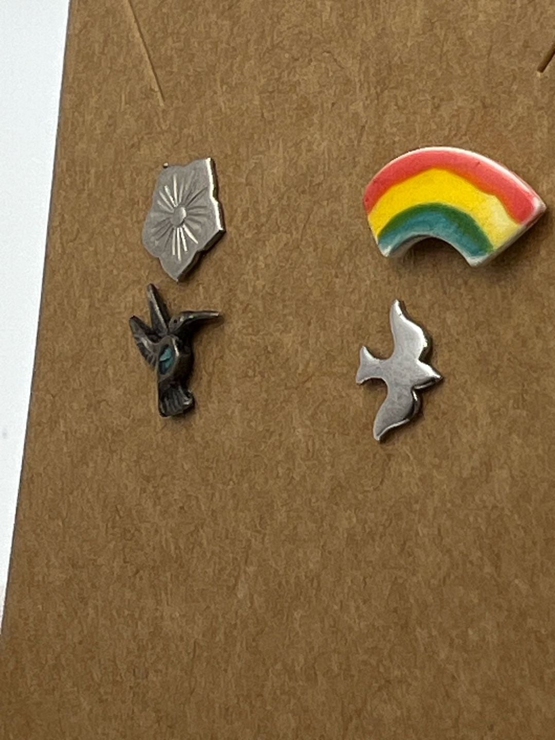 Vintage Mixed Stud Earring Set - Hummingbird, Rainbow, Flower, Bird 8