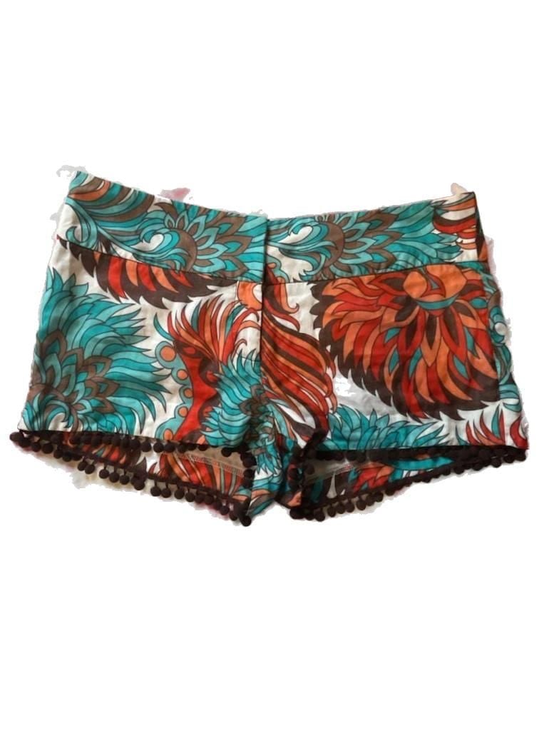 Indie Boho Floral Print Festival Vacation Pom Pom Trim Designer Shorts 2