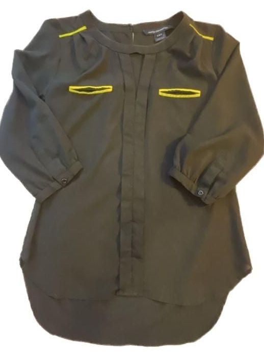 French Connection Black Blouse with Neon Yellow Trim Size 4 2