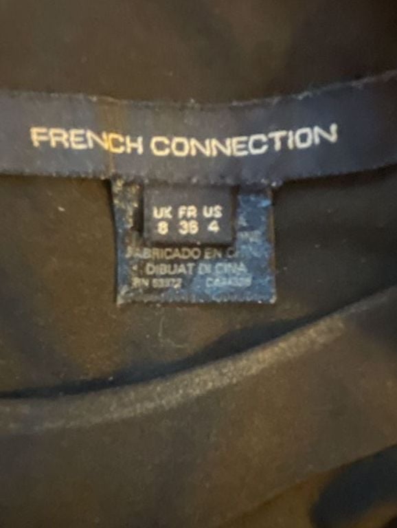 French Connection Black Blouse with Neon Yellow Trim Size 4 5