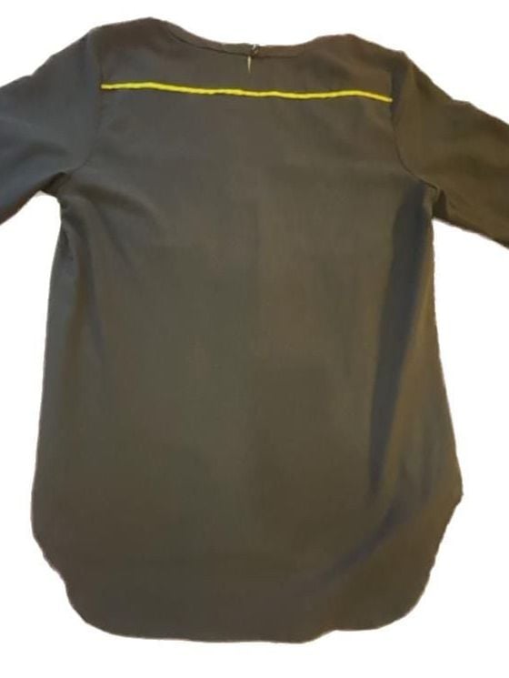 French Connection Black Blouse with Neon Yellow Trim Size 4 8