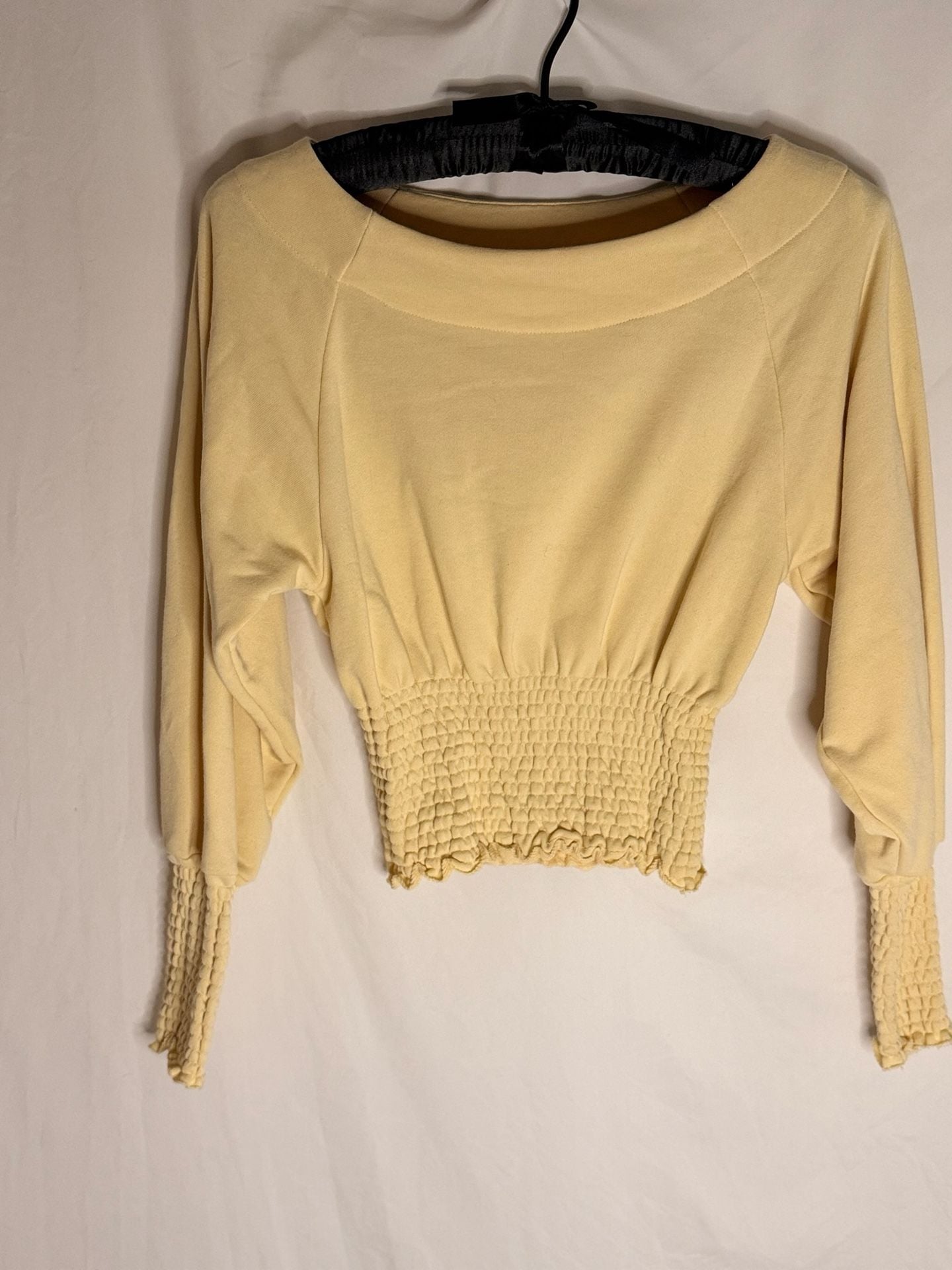 Out From Under Urban Outfitters Yellow Smocked Waist Long Sleeve Top Size S 2