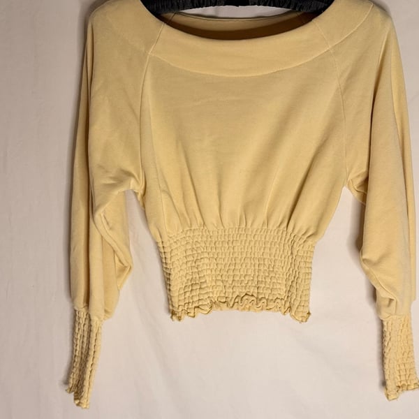 Out From Under Urban Outfitters Yellow Smocked Waist Long Sleeve Top Size S
