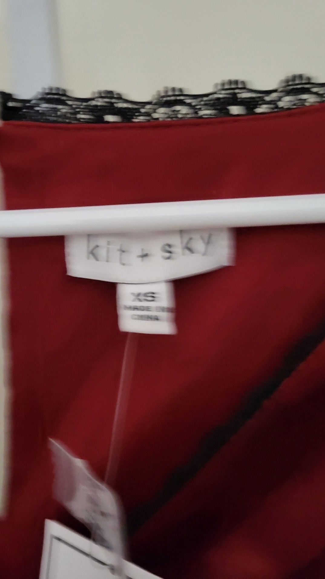 Kit + Sky Red Satin Lace Trim Puff Sleeve Mini Dress XS 3