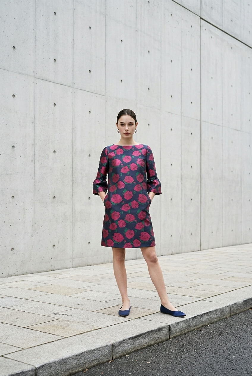 Janie J Rose Print Bell Sleeve Dress Size 4 2