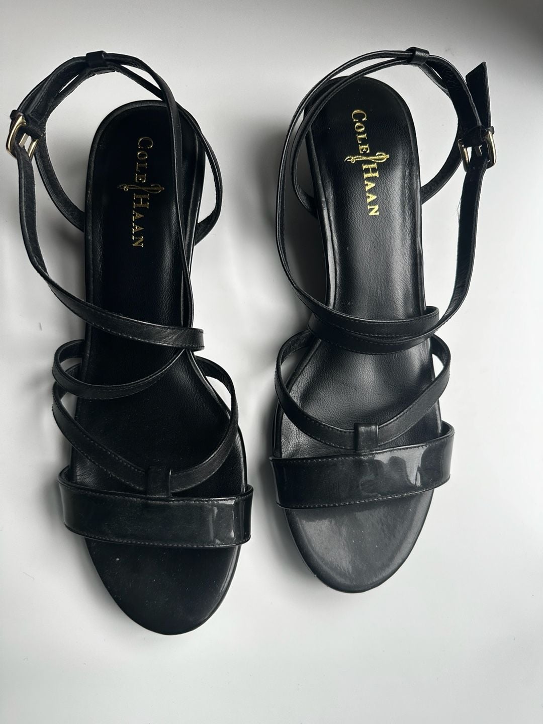 Cole Haan Nike Air Black Leather Strappy Wedge Sandals Size 8B 2