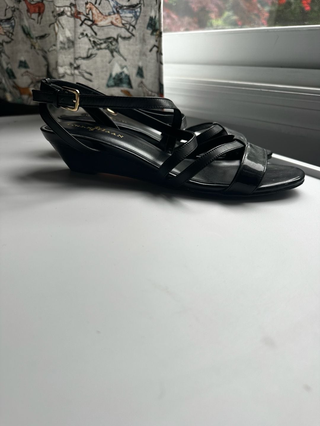Cole Haan Nike Air Black Leather Strappy Wedge Sandals Size 8B 3