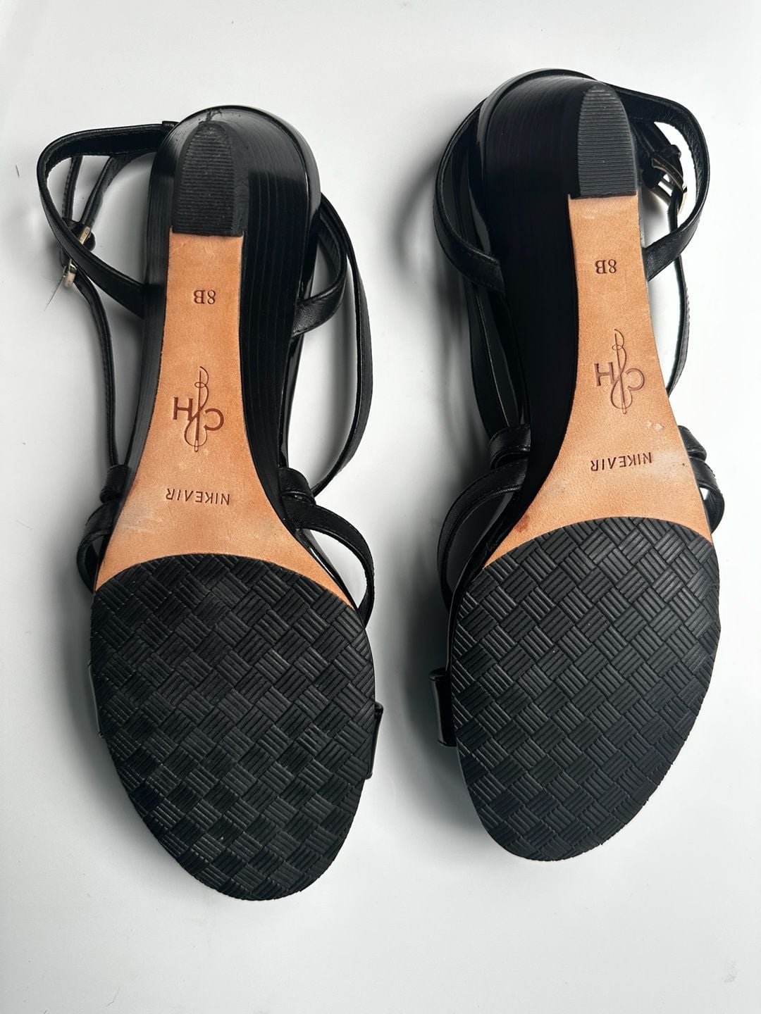 Cole Haan Nike Air Black Leather Strappy Wedge Sandals Size 8B 4