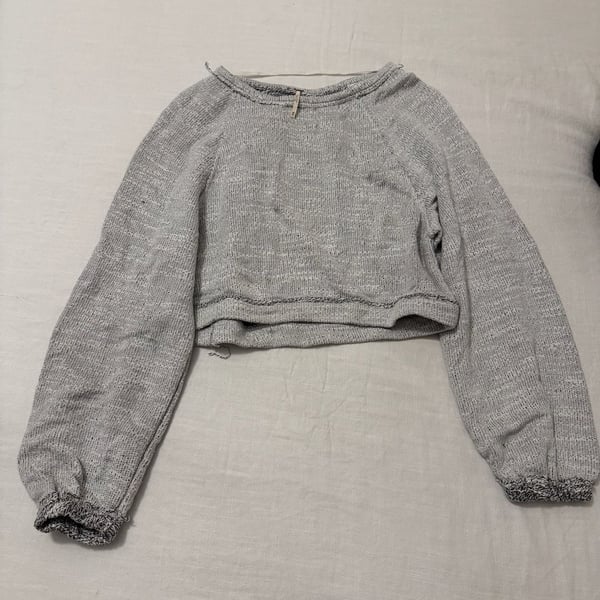 Free People Women's XS Gray Marled Knit Cropped Long Sleeve Sweater