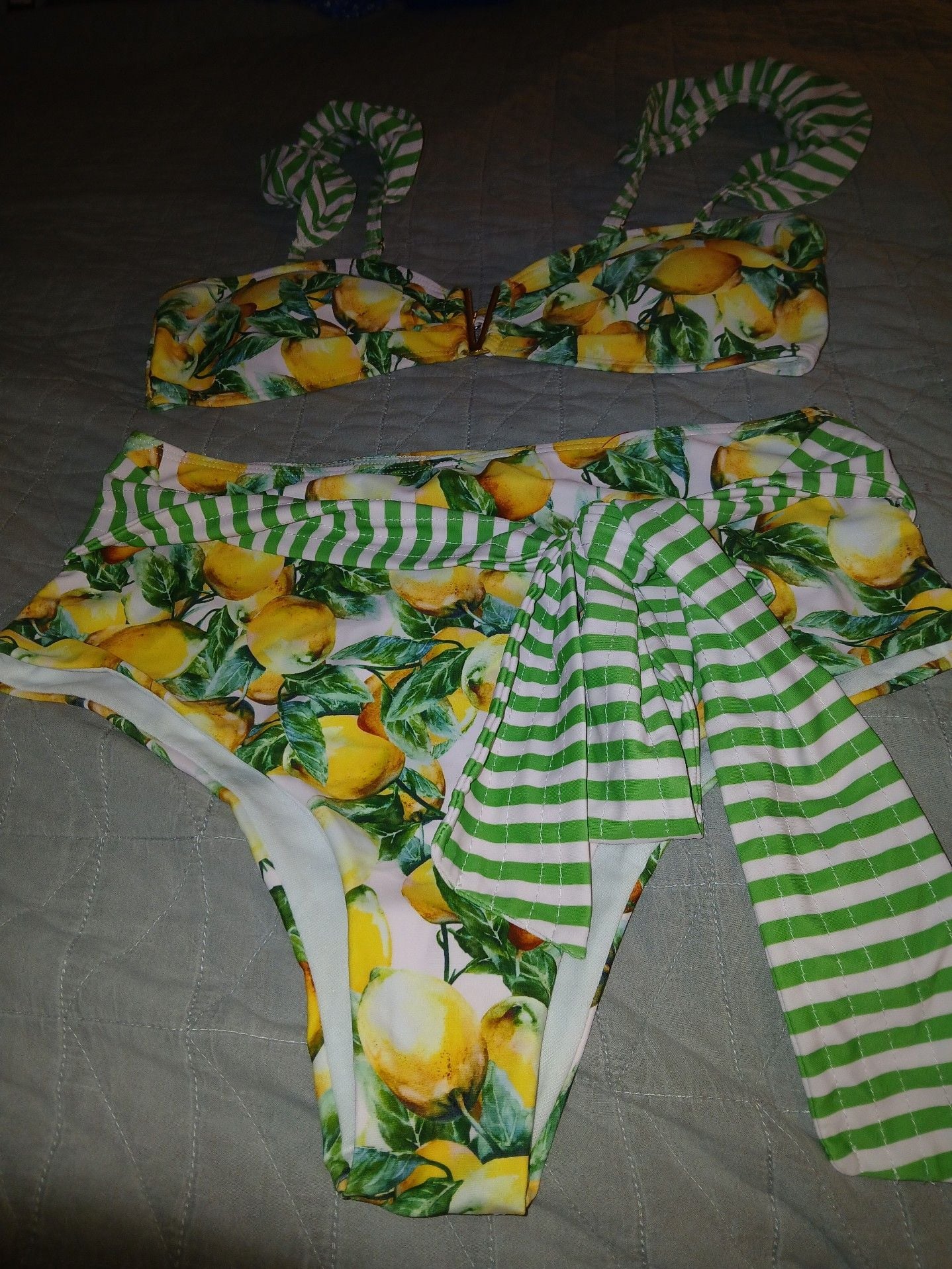 Chicwish Lemon Print High-Waisted Bikini Set Size L 1