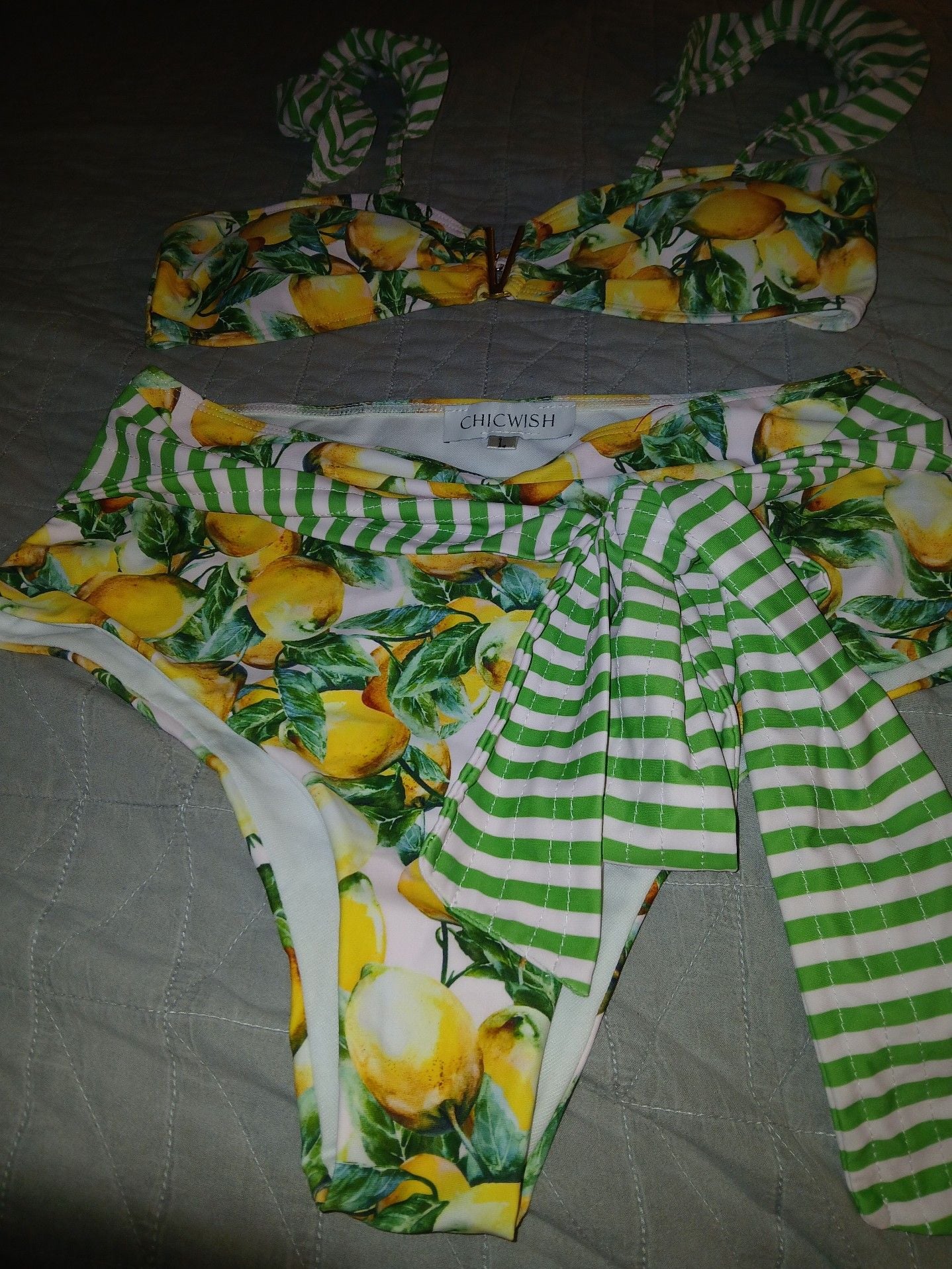 Chicwish Lemon Print High-Waisted Bikini Set Size L 2
