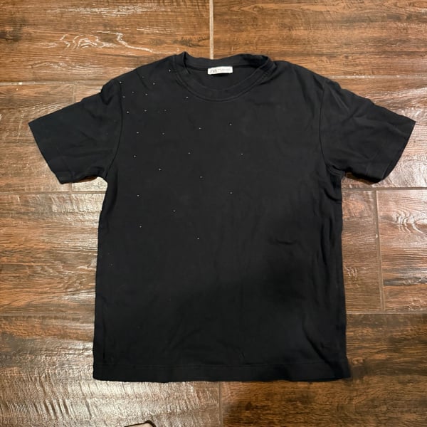 Zara Black Studded Embellished T-Shirt Size Small