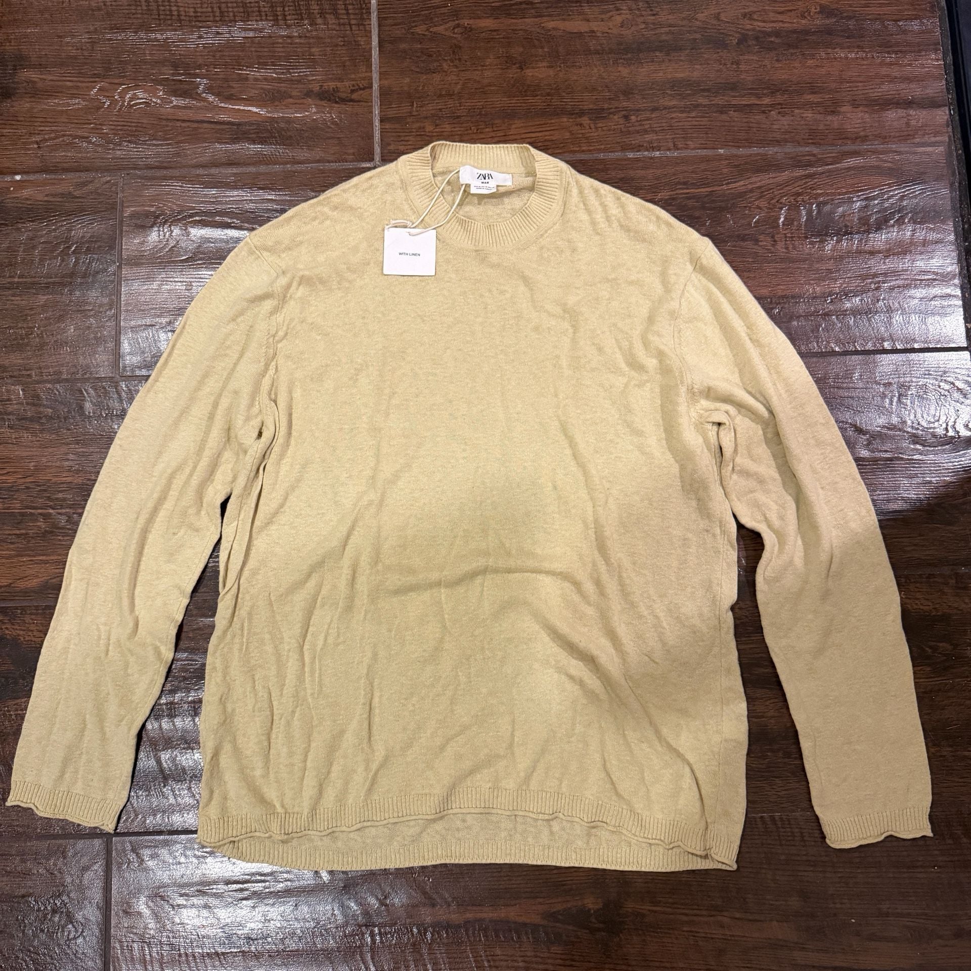 Zara Man Linen Blend Crewneck Sweater Size M 2