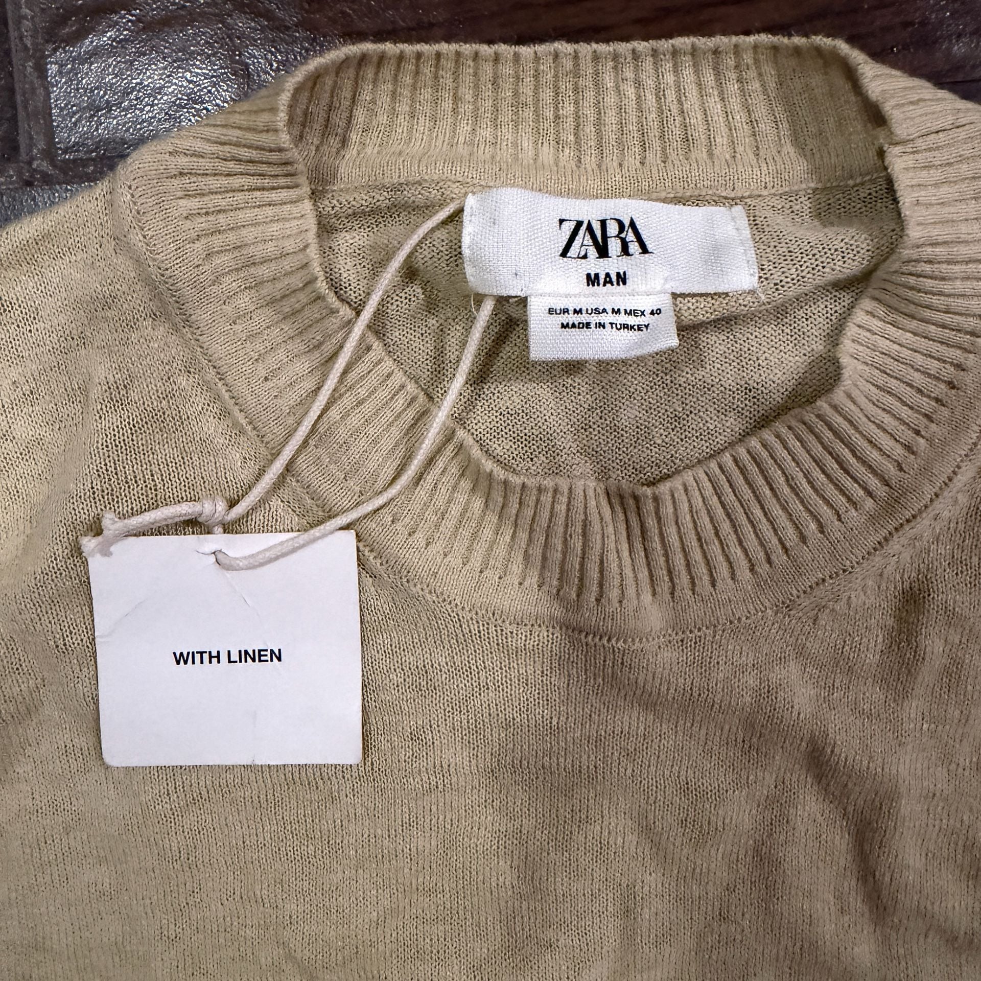 Zara Man Linen Blend Crewneck Sweater Size M 3