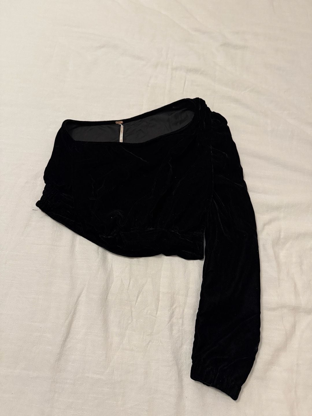 Free People Black Velvet One Shoulder Long Sleeve Top Size XS 2