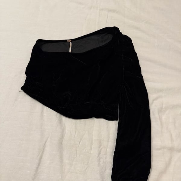 Free People Black Velvet One Shoulder Long Sleeve Top Size XS