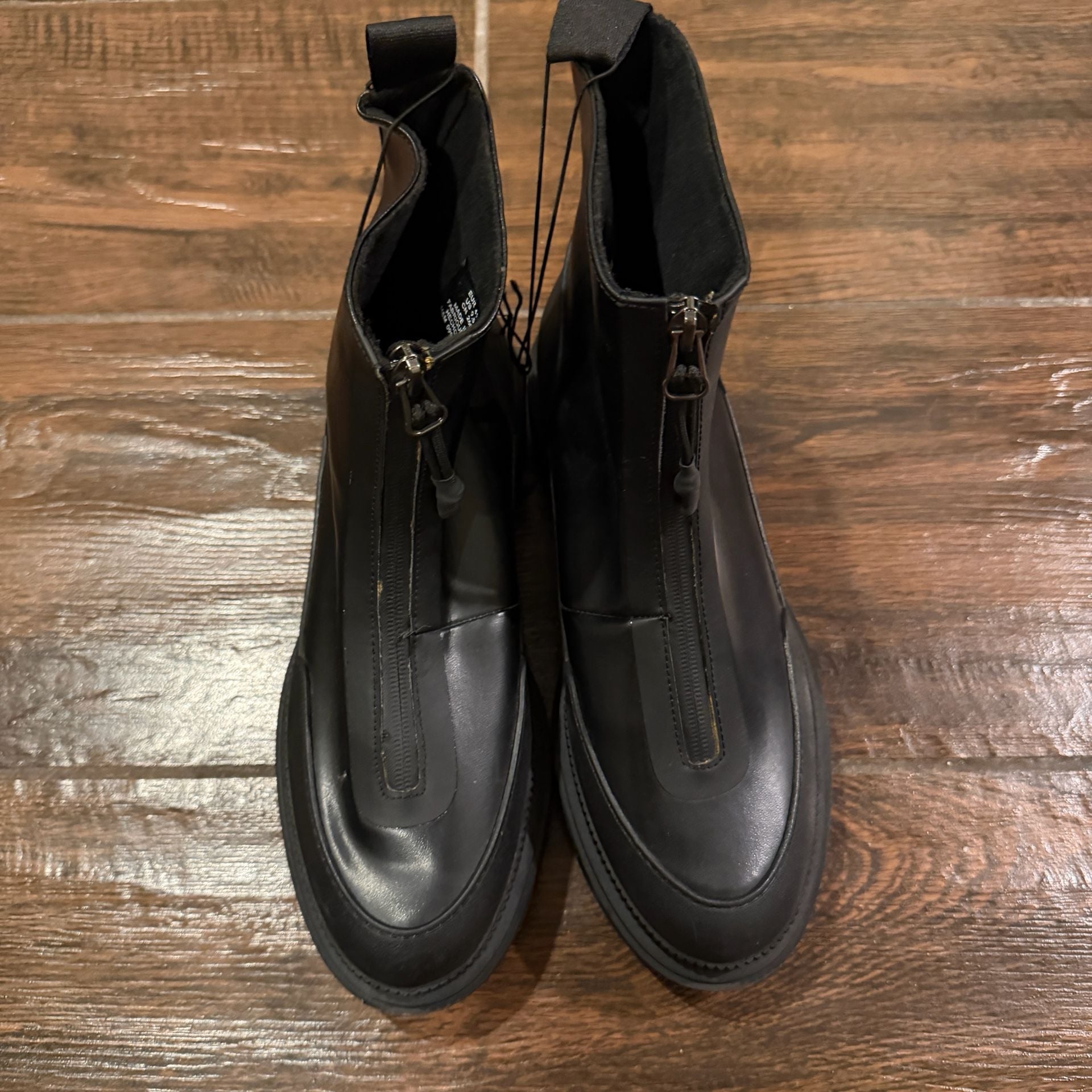 H&M Black Front Zip Lug Sole Ankle Boots Size 9.5 2