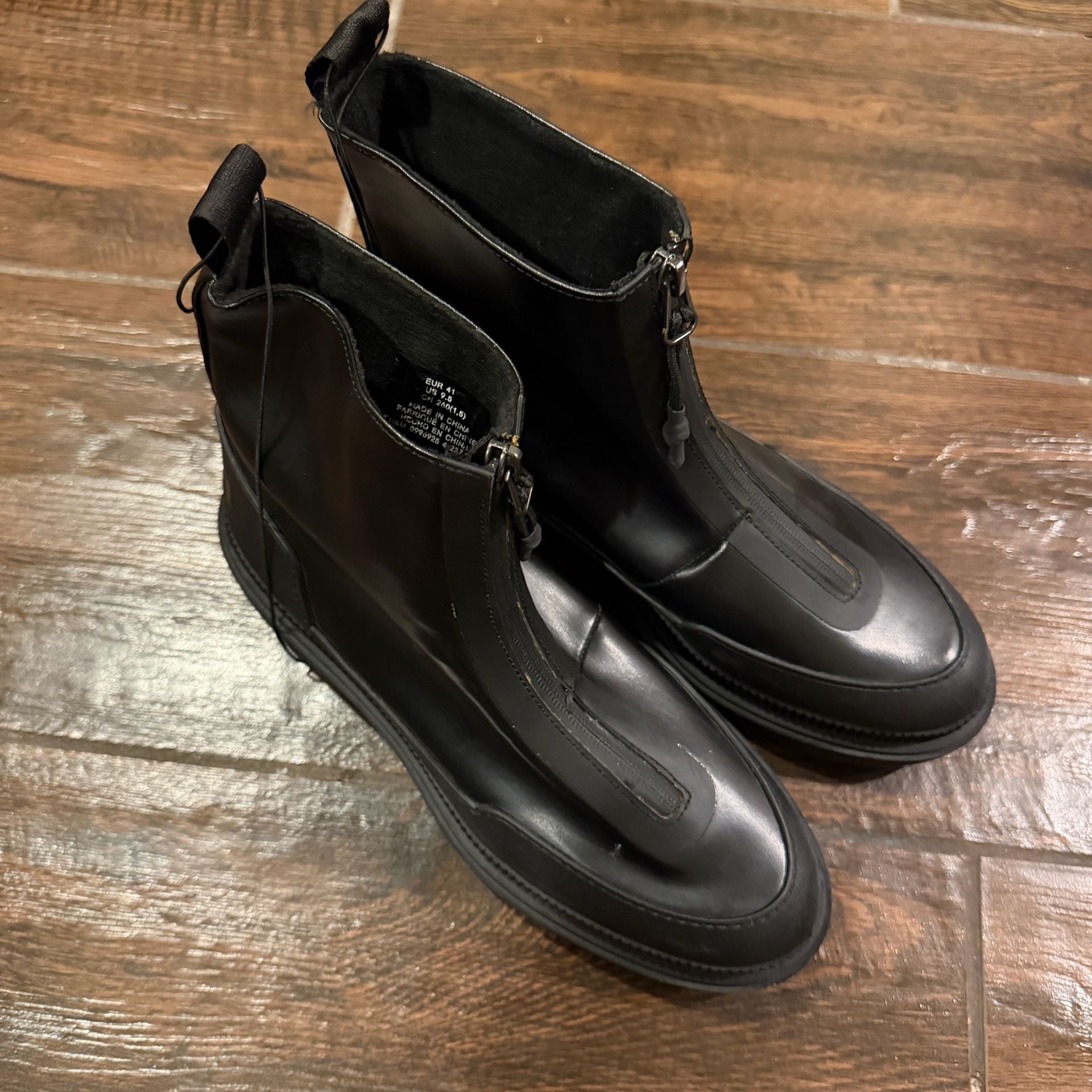 H&M Black Front Zip Lug Sole Ankle Boots Size 9.5 3