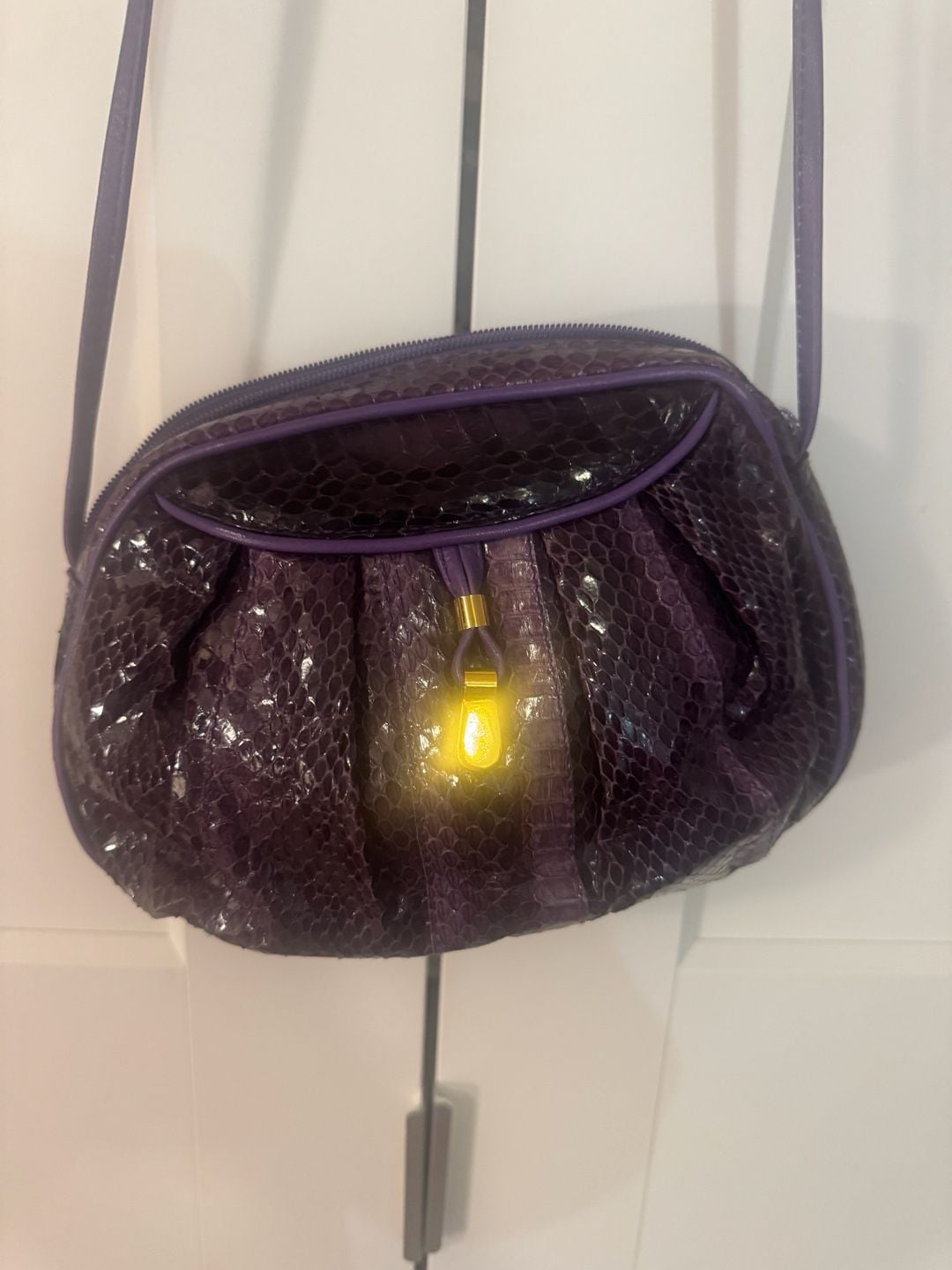 Vintage Pierre Cardin Purple Snakeskin Embossed Leather Crossbody Bag 2