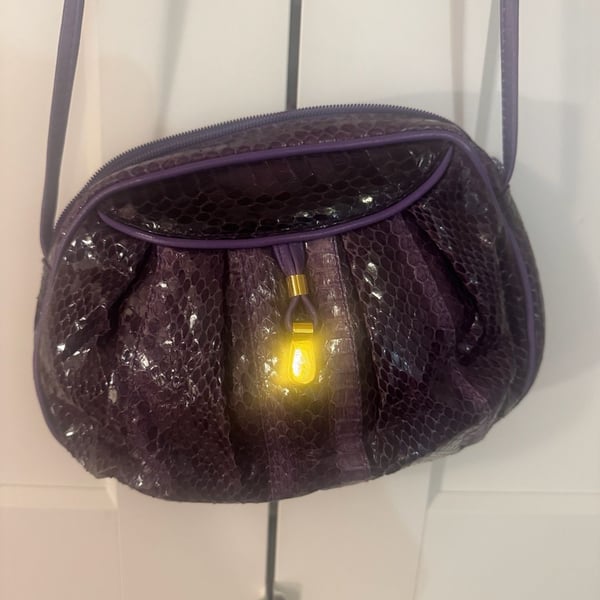Vintage Pierre Cardin Purple Snakeskin Embossed Leather Crossbody Bag