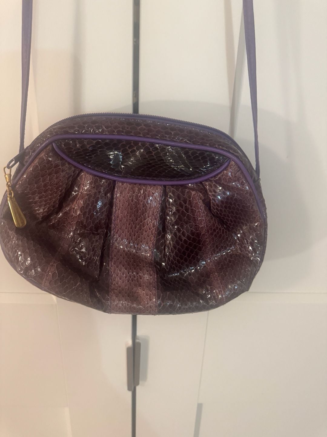 Vintage Pierre Cardin Purple Snakeskin Embossed Leather Crossbody Bag 3