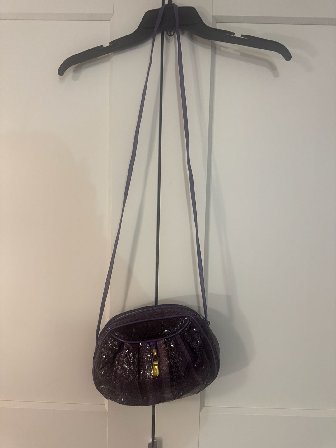 Vintage Pierre Cardin Purple Snakeskin Embossed Leather Crossbody Bag 4