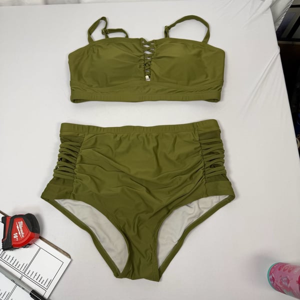 Yomoko Olive Green High-Waisted Lace-Up Bikini Set Size L