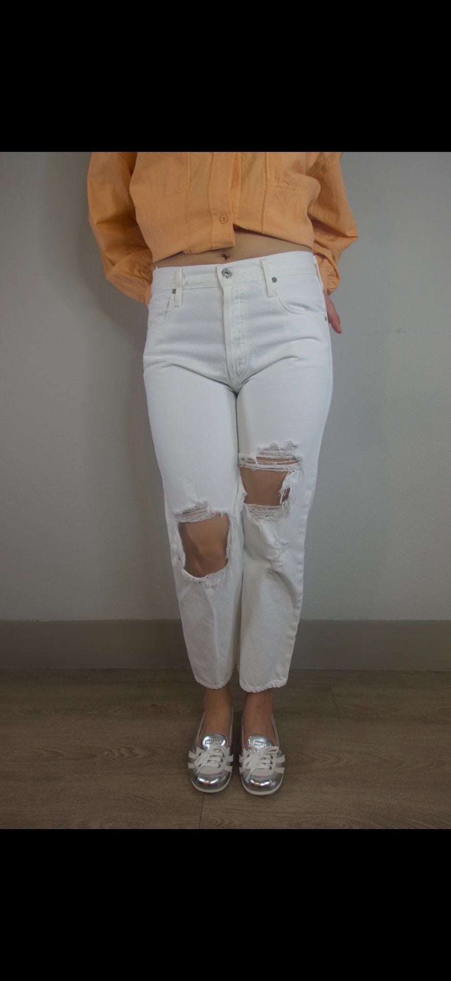 Citizens of Humanity Emery Crop Distressed White Jeans Size 28 2